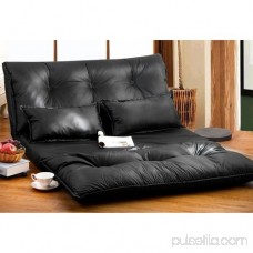 Merax PU Leather Foldable Floor Sofa/Bed with Two Pillows, Black 555362575